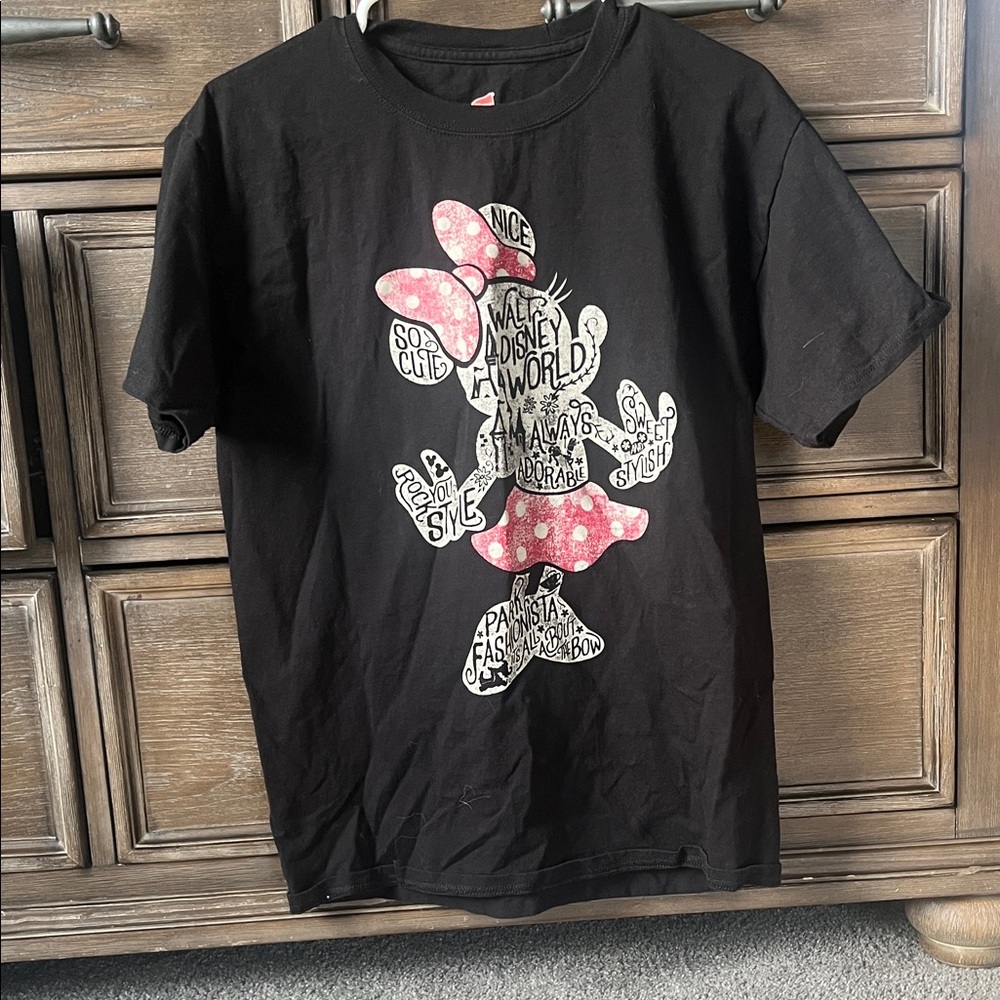 Disney World Black Minnie Mouse Tee with Pink Polka-Dot Bow and Skirt